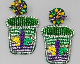 Mardi Gras Cup - Earrings - Beaded Earrings - Mardi Gras Earrings - Women's Earrings - Dangle Earrings - New Orleans - Mardi Gras Gift