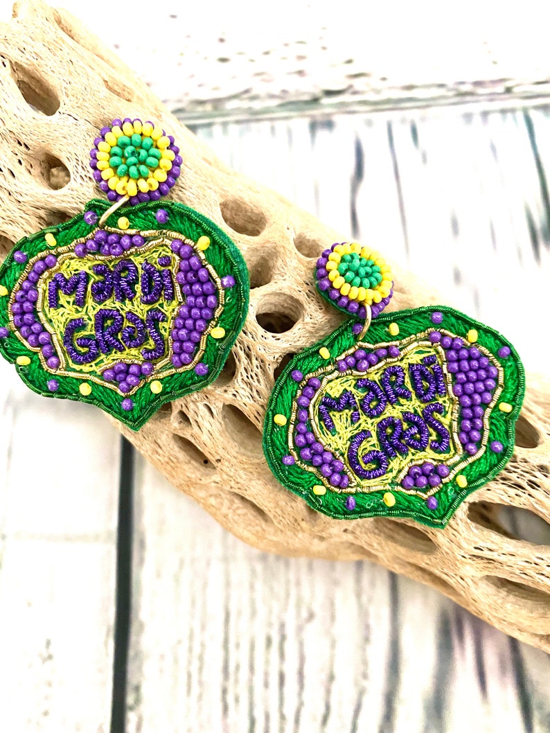 beaded mardi gras earrings wholesale