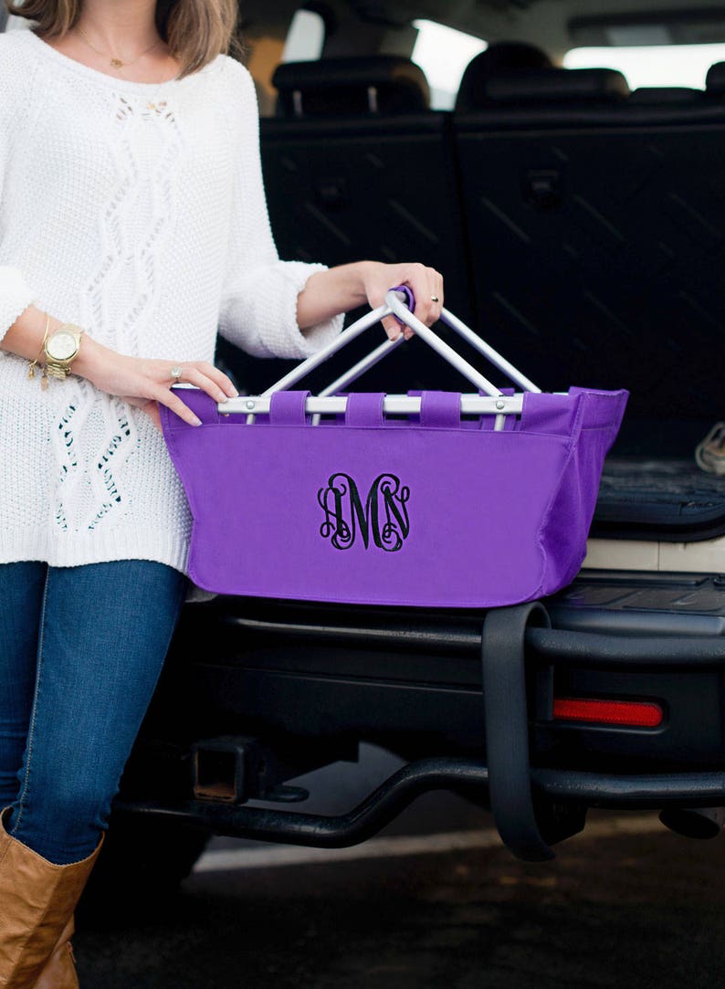 Personalized Market Tote Tailgating Tote Organizing Tote Bag Purple Market Tote Large Monogram Tote Marketing Tote Monogram Tote