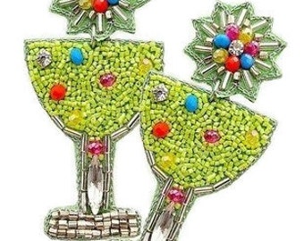 Green Cocktail Earrings- Women's Earrings - Christmas Cocktail - Beaded Earrings - Dangle Earrings - Xmas Cocktail Earrings - Gift Her
