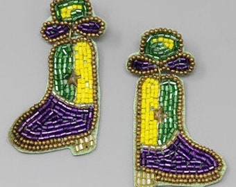 Boot Earrings - Marching Boots - Mardi Gras Earrings - Majorette Boots - Mardi Gras Jewelry - Women's Earrings - Beaded Earrings - Gift Her