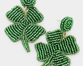 Green Shamrock Earrings - Beaded Earrings - St Patrick's Earrings - Shamrock Jewelry - Women's Earrings - Irish Earrings - Parade Earrings
