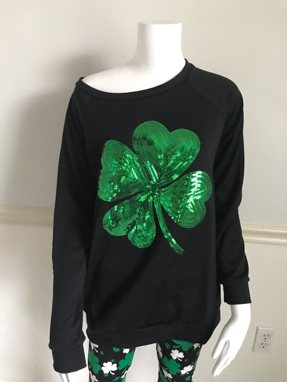 Shamrock Shirt Long Sleeve Top Green Sequin Top Shamrock Etsy