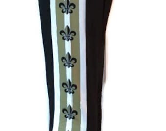 Fleur de Lis Leggings - Black Gold Leggings - Women's Leggings - New Orleans Leggings - Women's Clothing - Racing Stripe Leggings - Gift Her