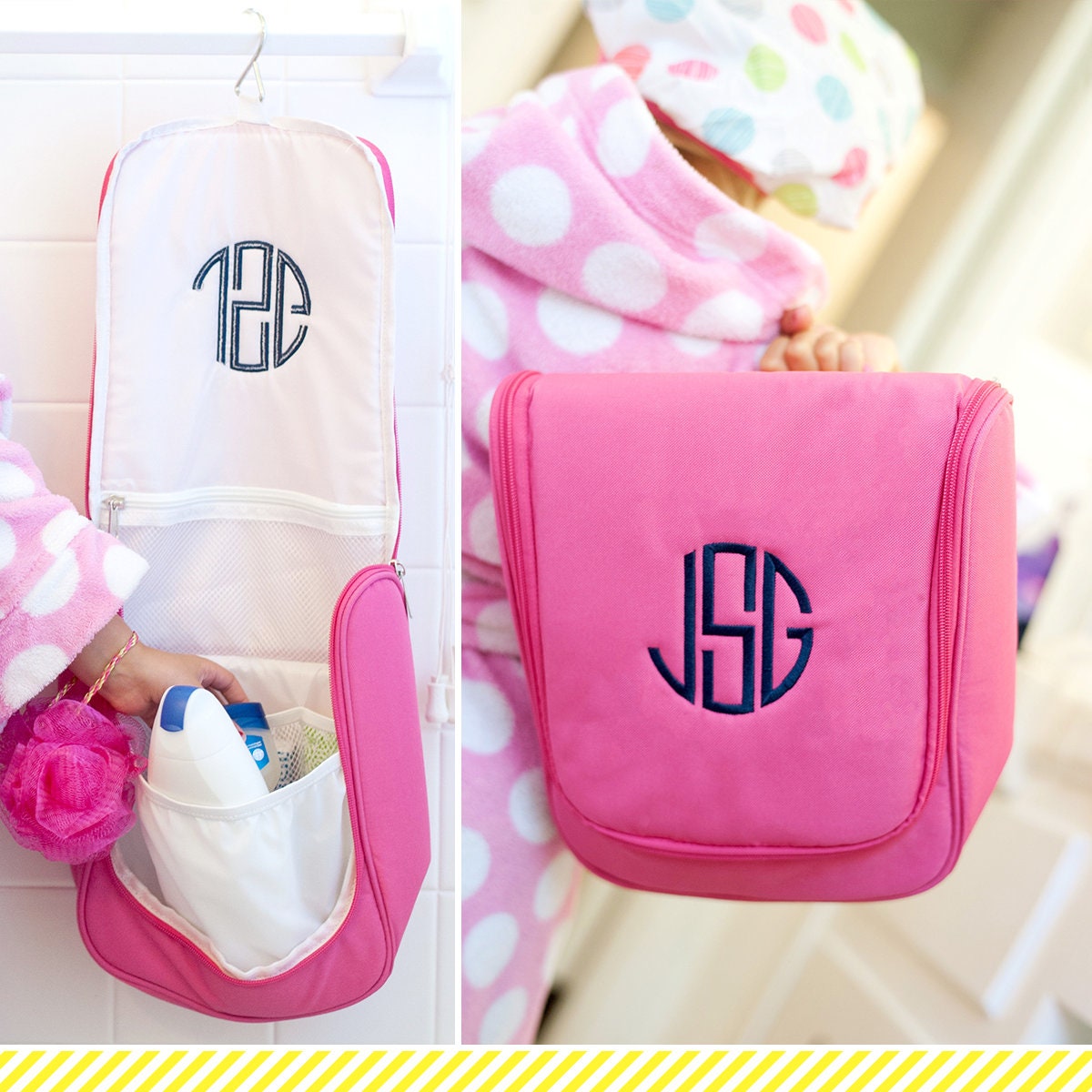 Pink Travel Case Accessory Bag Monogram Travel Bag Etsy