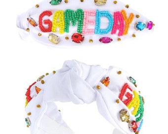 Game Day Headband - Women's Headband - Beaded Headband - Sports Headband - Crystal Headband - White Headband - Teen Headband - Women's Gift