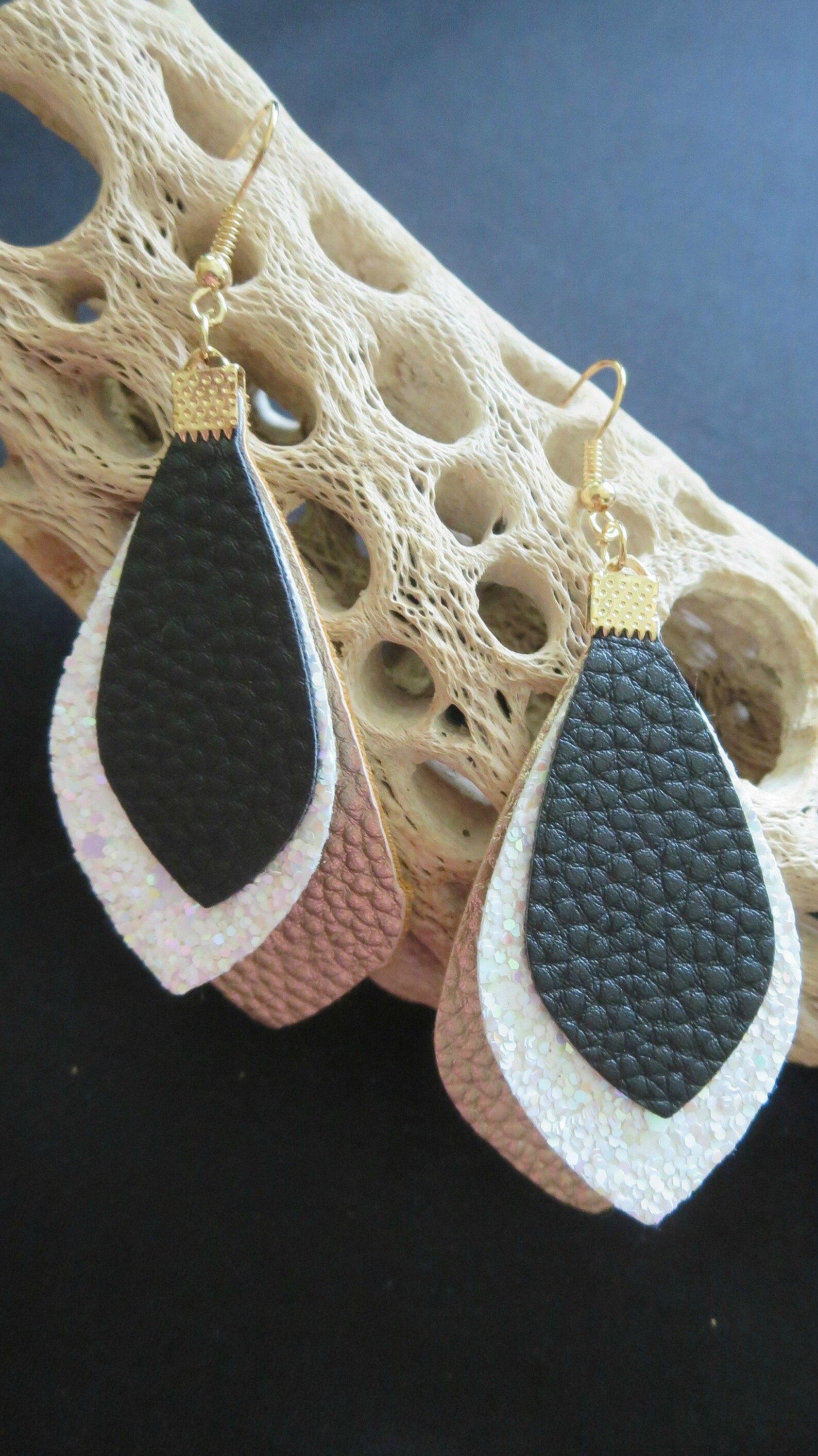 New Orleans Earrings Black and Gold Earrings Feather Etsy