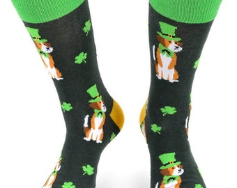 St Patrick's Day - St Pat's Socks - Leprechaun Dog Socks - Men's Socks - Shamrock Socks - Women's Socks - St Patty's Day - Men's Gift