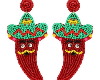 Red Jalapeno Earrings - Hot Pepper Earrings - Cinco de Mayo - Women's Earrings - Dangle Earrings - Cinco De Mayo Jewelry - Fiesta Earrings