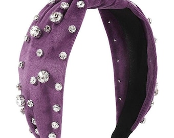 Purple Headband - Rhinestone Headband - Women's Headband - Clear Rhinestones - Women's Gift - Top Knot Headband - Hair Flair - Gift Her