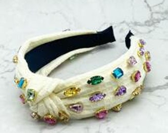 White Headband - Rhinestone Headband - Multi Color Headband - Hair Flair - Hair Accessory - Women's Gift - Hair Fashion - Gift for Her