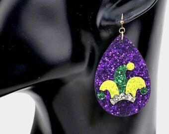 Jester Hat Earrings - Purple Earrings - Mardi Gras Earrings - Women's Earrings - Dangle Earrings - Glitter Earrings - Carnival Earrings