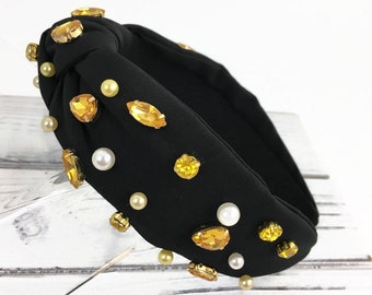 Black Gold Headband - Women's Headband - Crystal Headband - Top Knot Headband - Hair Accessory - Women's Gift - Hair Flair - Black Headband
