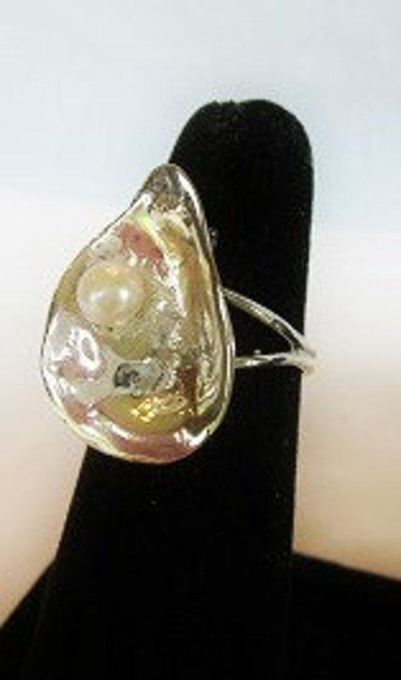 Sterling Silver Oyster and Pearl Ring Louisiana Jewelry Etsy