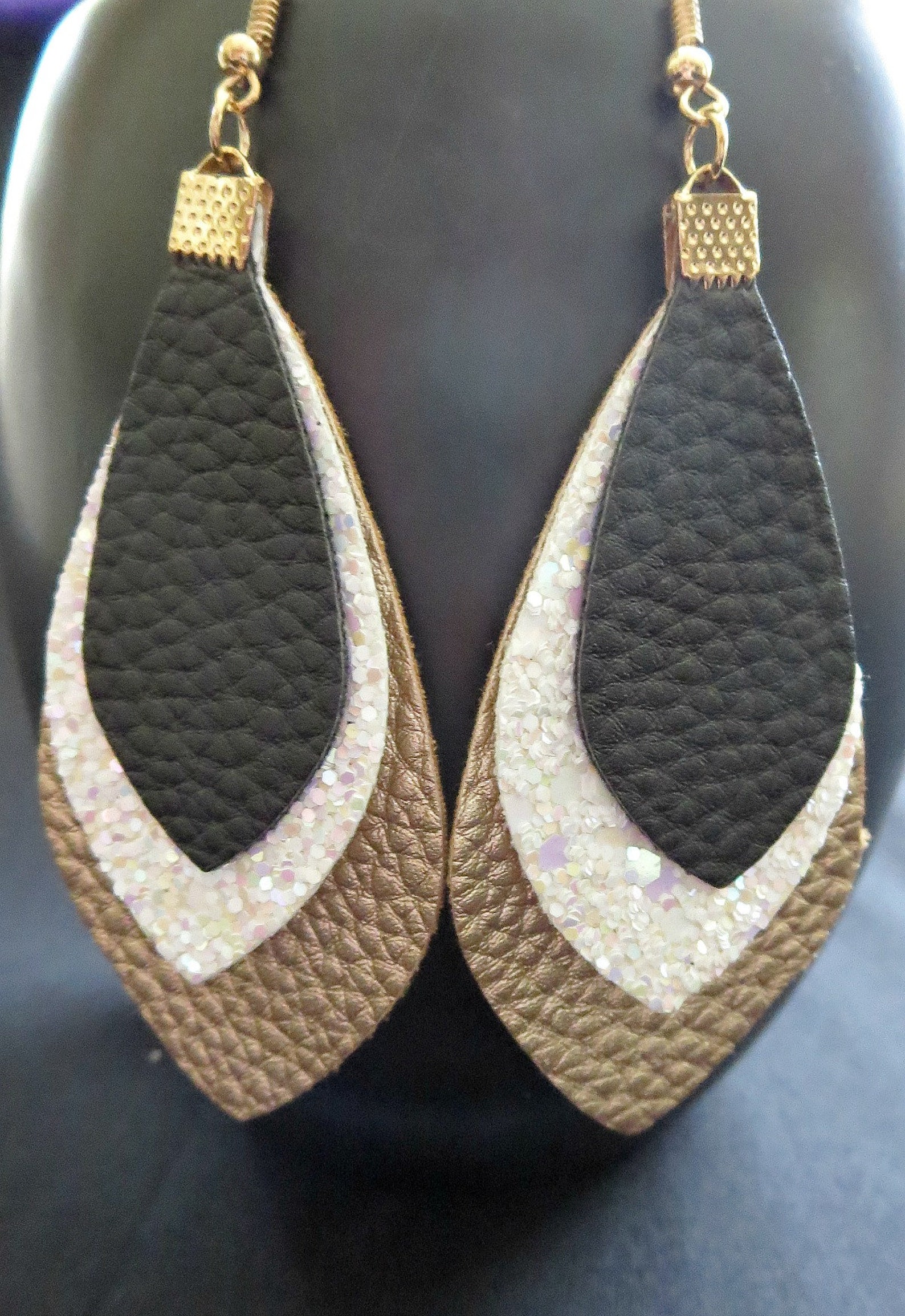 New Orleans Earrings Black and Gold Earrings Feather Etsy