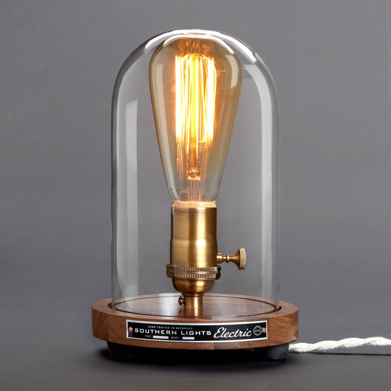 The Original Edison Bell Jar table lamp. Glass Desk Lamp Dome Etsy