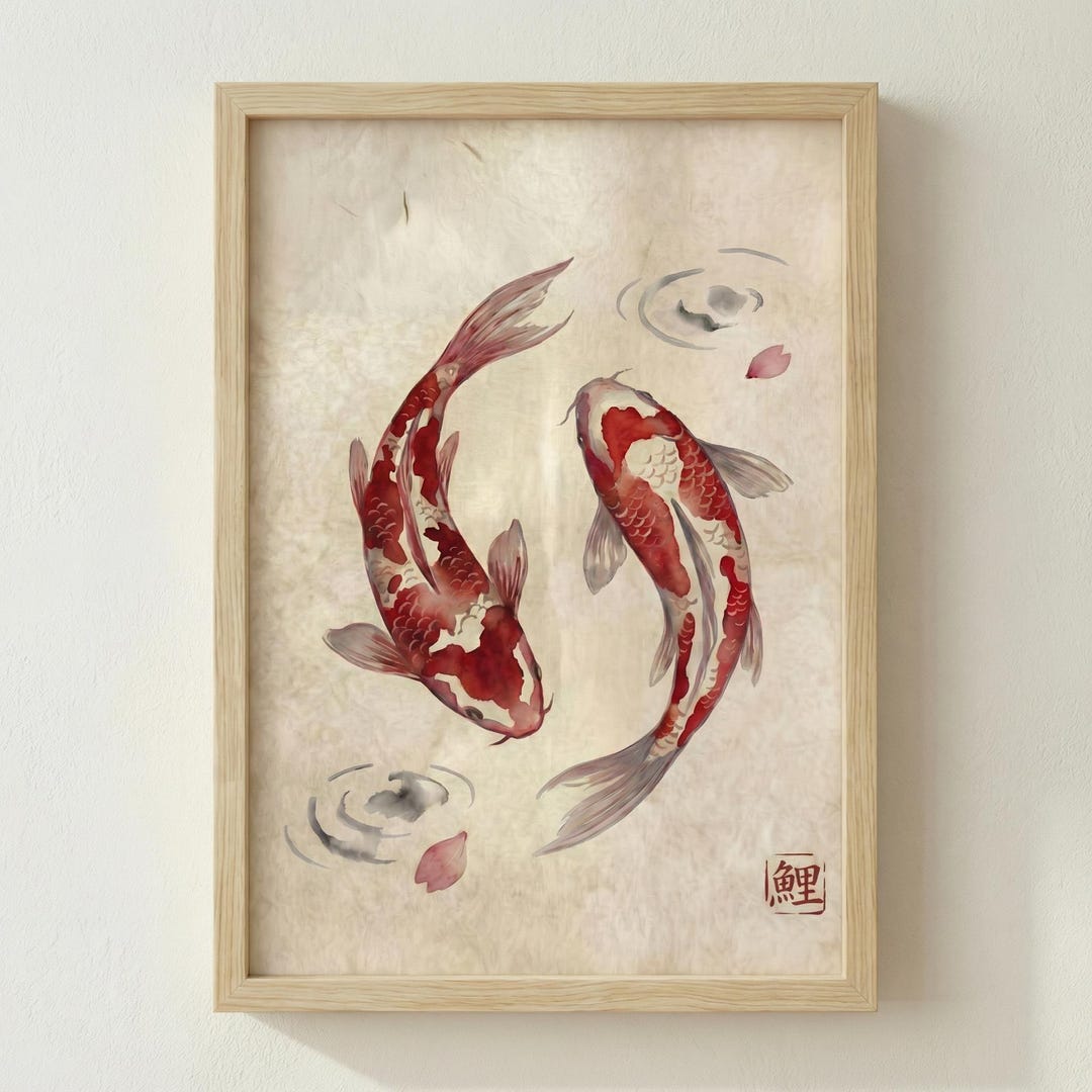 Koi Fish Watercolor Art Print | Japanese Wall Decor - Etsy