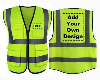 Custom Safety Vest with Logo | High Visibility Reflective Work Vest | Personalized Hi-Vis Vest for Construction, Events & Teams