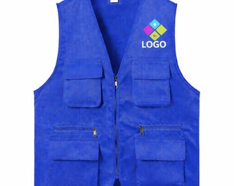 Pack of 10 Custom Utility Vest | Multi Pocket Cotton Polyester Vest | Personalized Outdoor Vest for Fishing, Camping, Photography & Workwear