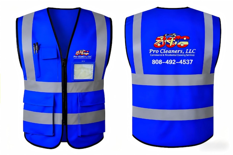 Custom Safety Vest with Logo | High Visibility Reflective Work Vest | Personalized Hi-Vis Vest for Construction, Events & Teams Navy Blue
