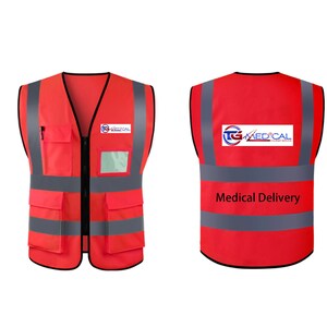 Custom Safety Vest with Logo | High Visibility Reflective Work Vest | Personalized Hi-Vis Vest for Construction, Events & Teams Red