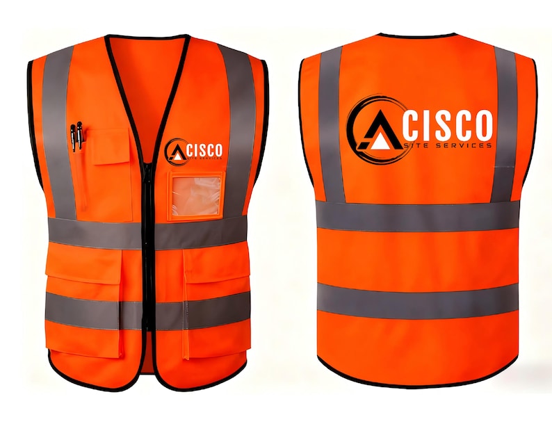Custom Safety Vest with Logo | High Visibility Reflective Work Vest | Personalized Hi-Vis Vest for Construction, Events & Teams Orange