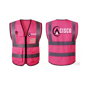 Custom Safety Vest with Logo | High Visibility Reflective Work Vest | Personalized Hi-Vis Vest for Construction, Events & Teams Pink