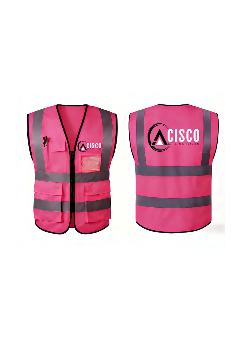 Custom Safety Vest with Logo | High Visibility Reflective Work Vest | Personalized Hi-Vis Vest for Construction, Events & Teams Pink