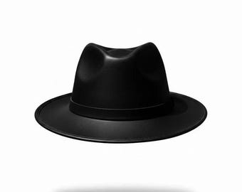 Handmade Genuine Black Leather Fedora Hat | Full Grain Leather Wide Brim Outback