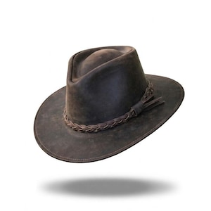 Handmade Distressed Leather Cowboy Hat | Unisex Western Outback Sun Hat image 4