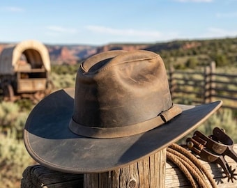 Handmade Vintage Genuine Leather Cowboy Hat | Unisex Western Outback Bush Hat