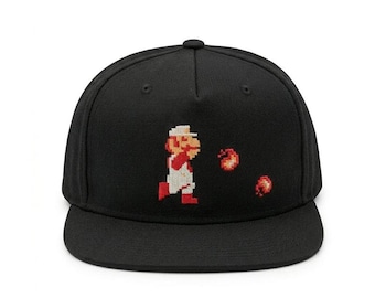 8-Bit Fire Mario Embroidered Snapback Hat | Retro Pixel Art 100% Cotton Gamer Cap