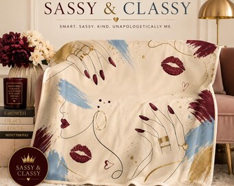 Sassy and Classy Sherpa Fleece Blanket Feminine Throw Blanket Burgundy Lips Chic Woman Gift Cozy Bedroom Decor