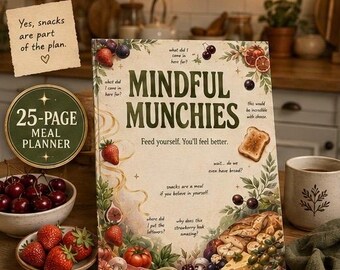 Mindful Munchies Meal Planner 25 Page Digital Food Planner Printable Meal Planning PDF GoodNotes Planner Grocery List Stickers
