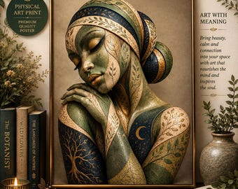 Rooted Within Botanical Woman Wall Art Sculptural Portrait Beautiful Mind Decor Sage Navy Gold Nature Print