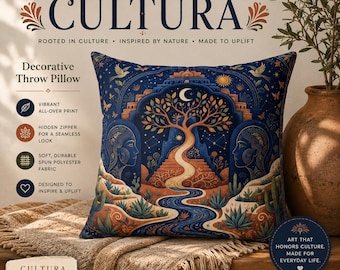 Beautiful Mind Cultura Collection Throw Pillow Tree of Life Folk Art Boho Home Decor Celestial Botanical Accent Pillow