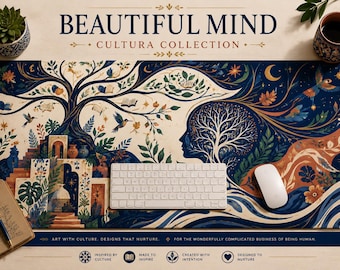 Beautiful Mind Cultura Collection Desk Mat Botanical Brain Art School Psychologist Office Decor Cultural Wellness Gift
