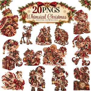 20 verspielte Weihnachts-PNG-Dateien | Vintage-Patchwork-Weihnachts-Cliparts | Weihnachts-Sublimationsdesigns | Festlicher digitaler Download
