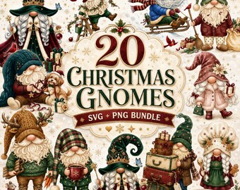 クリスマスノームSVGバンドル20 PNGデザインホリデーノームクリップアートクリスマス昇華クリカットファイルお祝いデジタルダウンロード