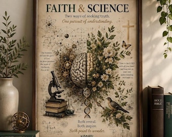 Faith and Science Poster Christian Science Classroom Decor High School Biology Teacher Gift Homeschool Educational Wall Art