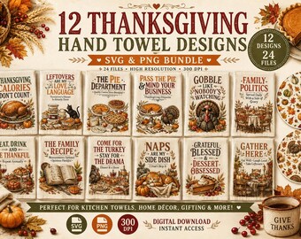 Thanksgiving Keukendoek SVG Bundel PNG Herfst Keukenontwerpen Grappige Thanksgiving SVG Kalkoentaart Herfst Sublimatie Ontwerpen