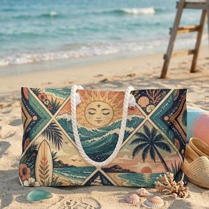 Coastal Patchwork Weekender Bag | Travel Beach Tote