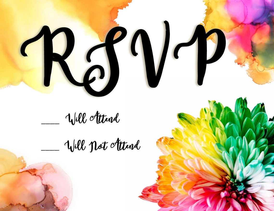 Printable Rainbow Wedding RSVP With Flowers Etsy Printable Rainbow Wedding RSVP With Flowers Etsy
