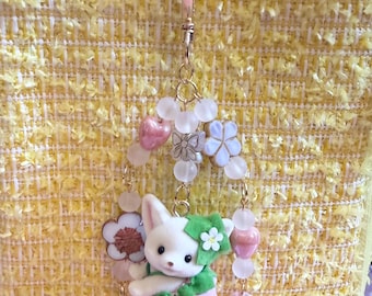 Ręcznie robiony brelok z kaliko-stworzeniami - Baby Strawberry Pink Fenic Fox