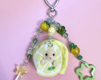 Handmade Calico Critter Keychain - Baby Lemon Slice Puppy