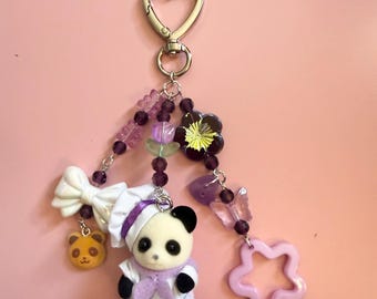 Ręcznie robiony brelok z kaliko stworzonkiem - Baby Purple Panda Baker