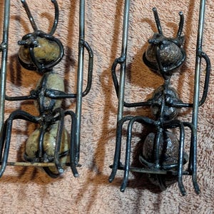 Hand-Forged Metal Ant Swing Sculpture - 16 Years Experience - Unique River Stone Art - 12x11x8" - 2lbs - Artisan Masterpiece Since 2010 image 1