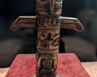 Rare Heavy 580g Vintage Totem Pole Bank with Base 7.3" Thunderbird Mid-Century Canadian Copper Solid Cast Non-Magnetic Pacific NW Coast Art