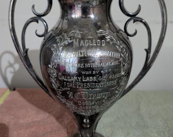 Antique 1911 Silverplate Trophy Cup Macleod Alberta Agricultural Exhibition J.C. Drewry Percheron Horse Memorabilia Calgary Lass