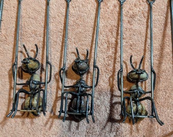 Hand-Forged Metal Ant Swing Sculpture - 16 Years Experience - Unique River Stone Art - 12x11x8" - 2lbs - Artisan Masterpiece Since 2010